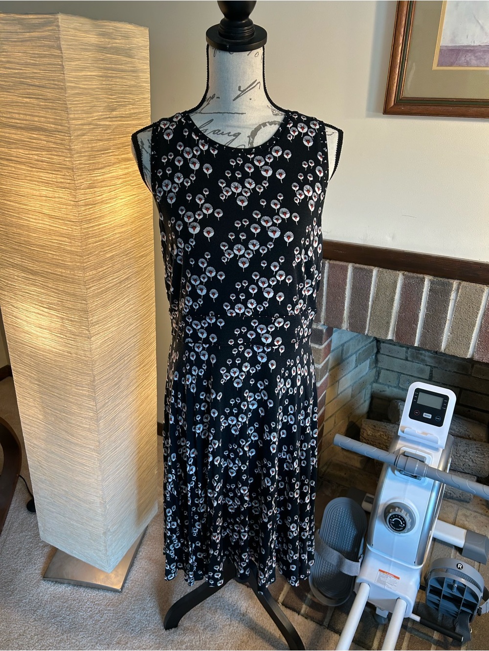 LOFT Black Sleeveless Floral Midi Dress